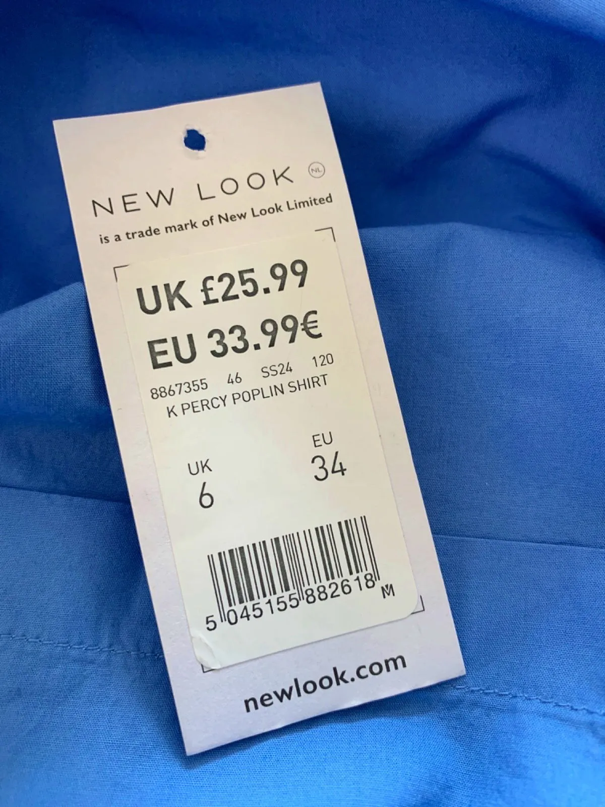 New Look Blue K Percy Poplin Shirt UK 6