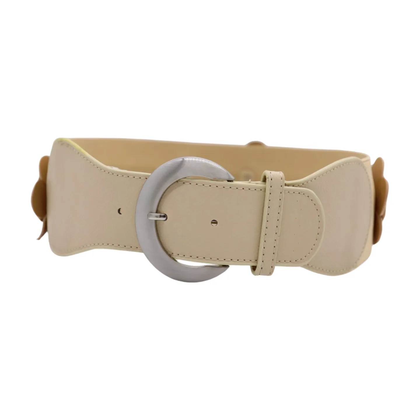 New Women Beige Elastic Waistband Wide Fashion Belt Hip High Waist Flowers Adjustable Size S M