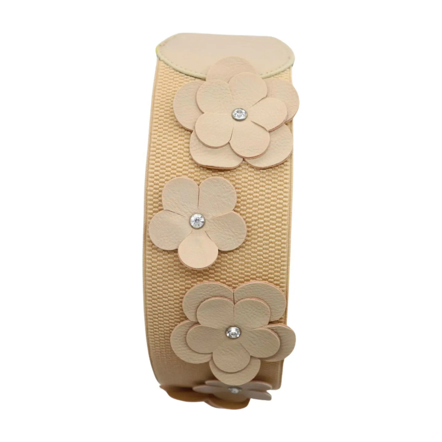 New Women Beige Elastic Waistband Wide Fashion Belt Hip High Waist Flowers Adjustable Size S M