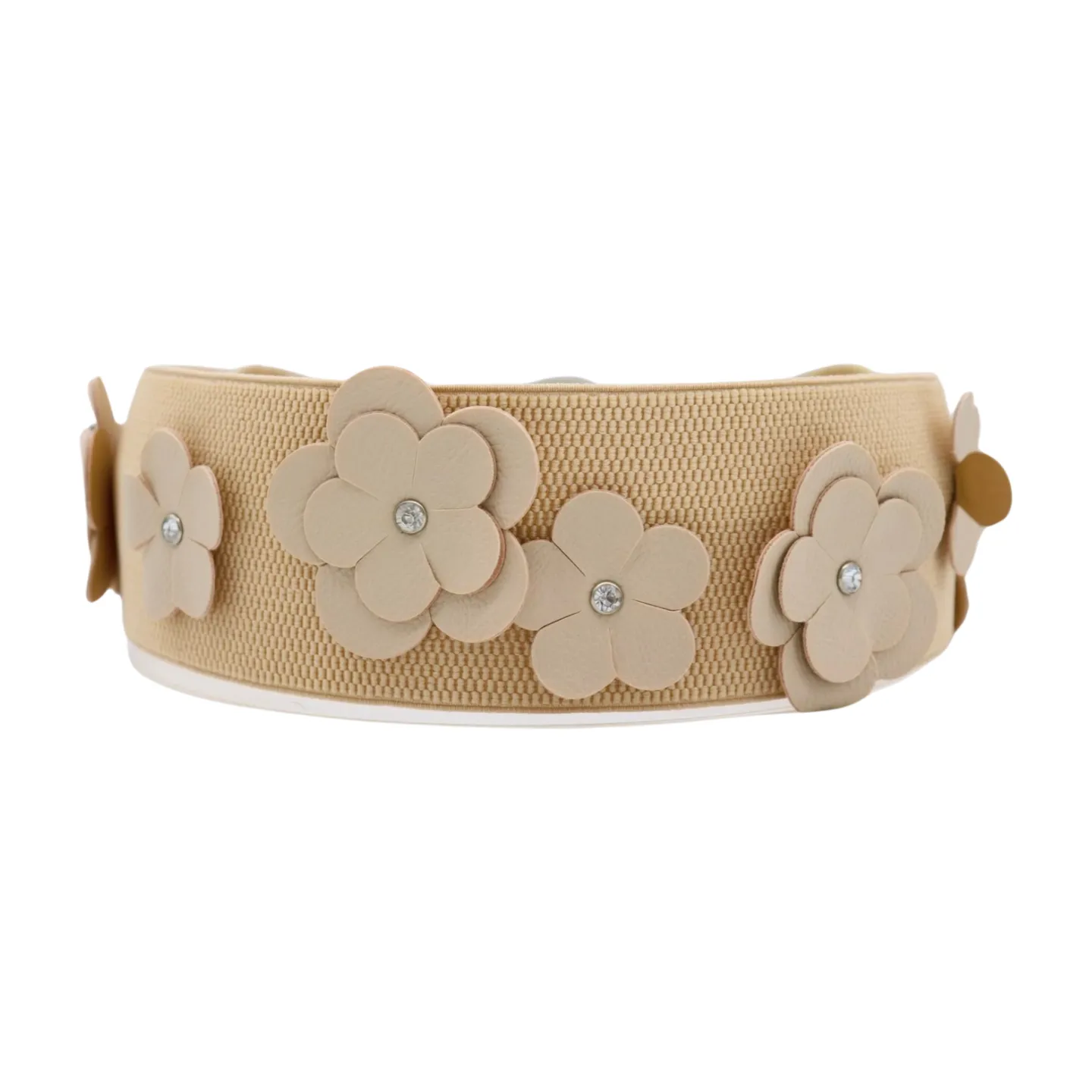 New Women Beige Elastic Waistband Wide Fashion Belt Hip High Waist Flowers Adjustable Size S M