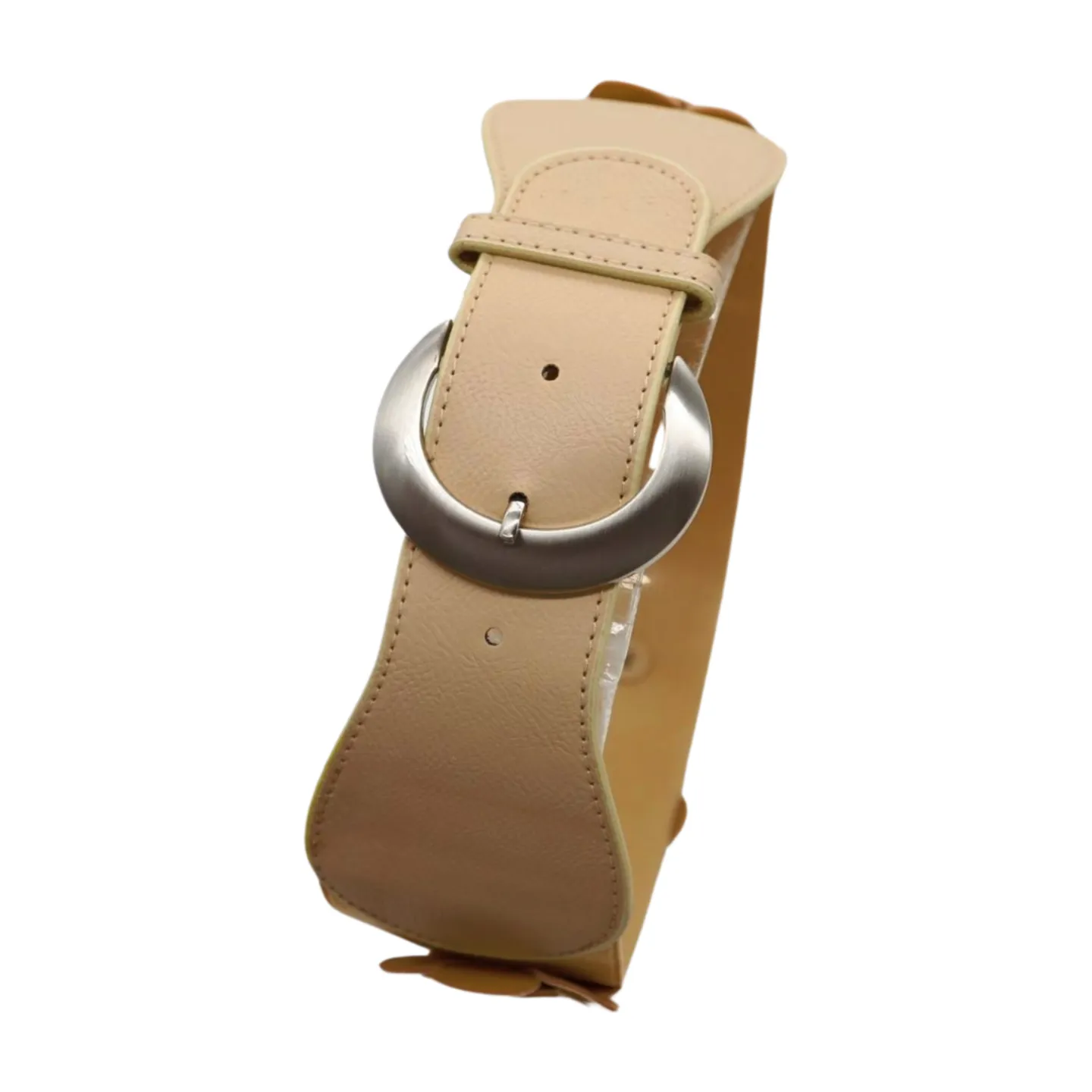 New Women Beige Elastic Waistband Wide Fashion Belt Hip High Waist Flowers Adjustable Size S M