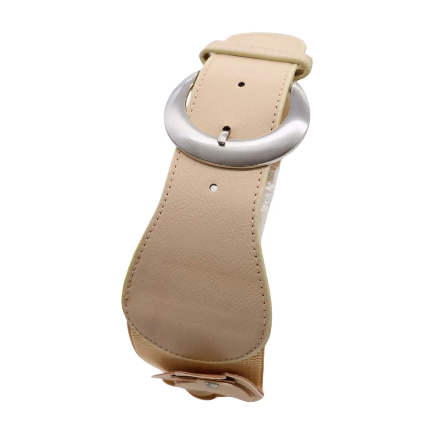 New Women Beige Elastic Waistband Wide Fashion Belt Hip High Waist Flowers Adjustable Size S M