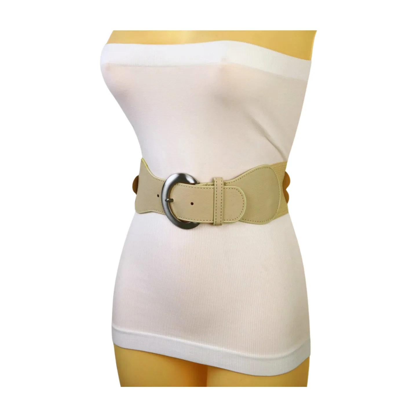 New Women Beige Elastic Waistband Wide Fashion Belt Hip High Waist Flowers Adjustable Size S M