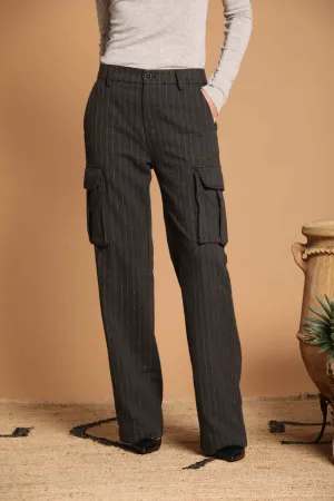New York Wide Pinces women's chino pants with a striped design featuring lurex straight fit