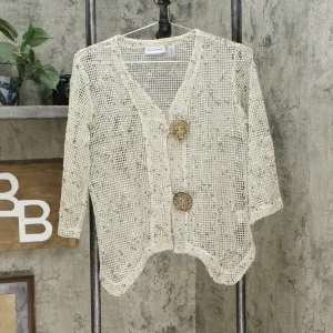 Nina Leonard Women's Coconut Button Bolero Cardigan Natural Small