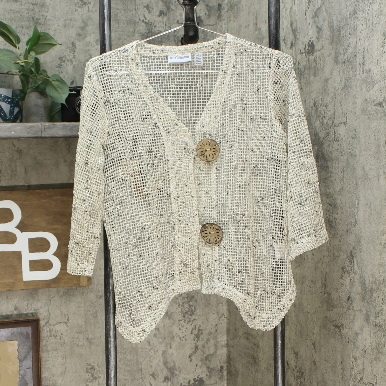 Nina Leonard Women's Coconut Button Bolero Cardigan Natural Small