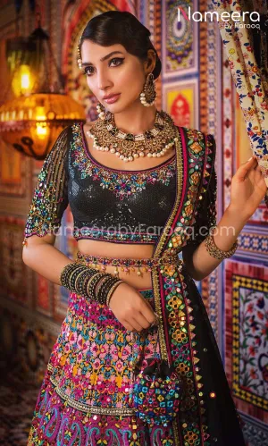 Pakistani Bridal Lehenga Choli in Black Color #BS63