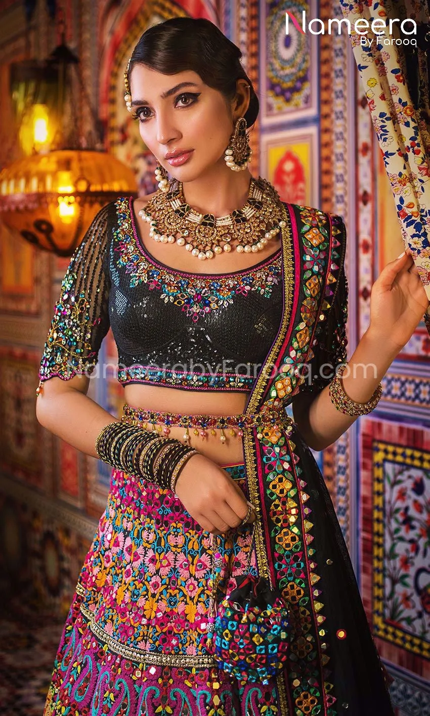 Pakistani Bridal Lehenga Choli in Black Color #BS63
