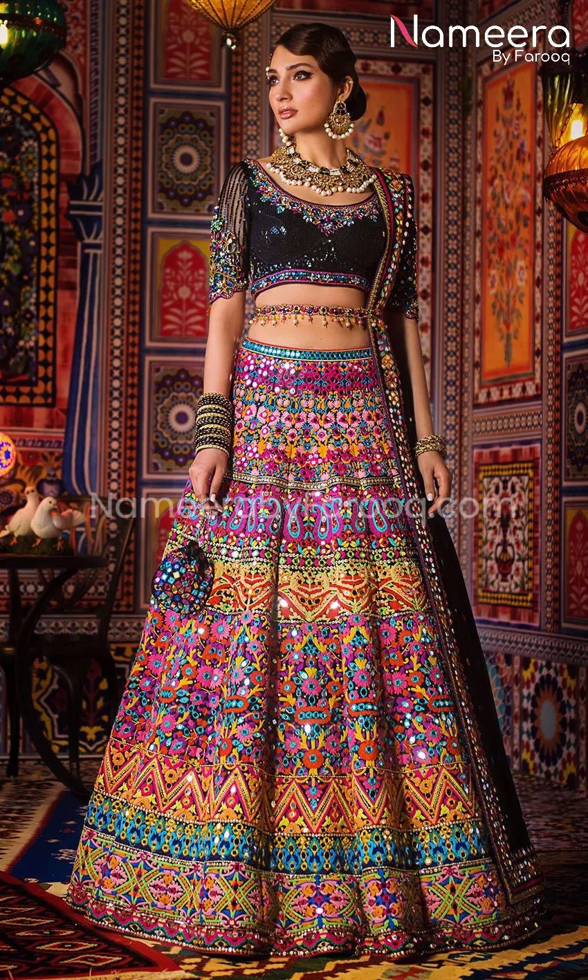 Pakistani Bridal Lehenga Choli in Black Color #BS63