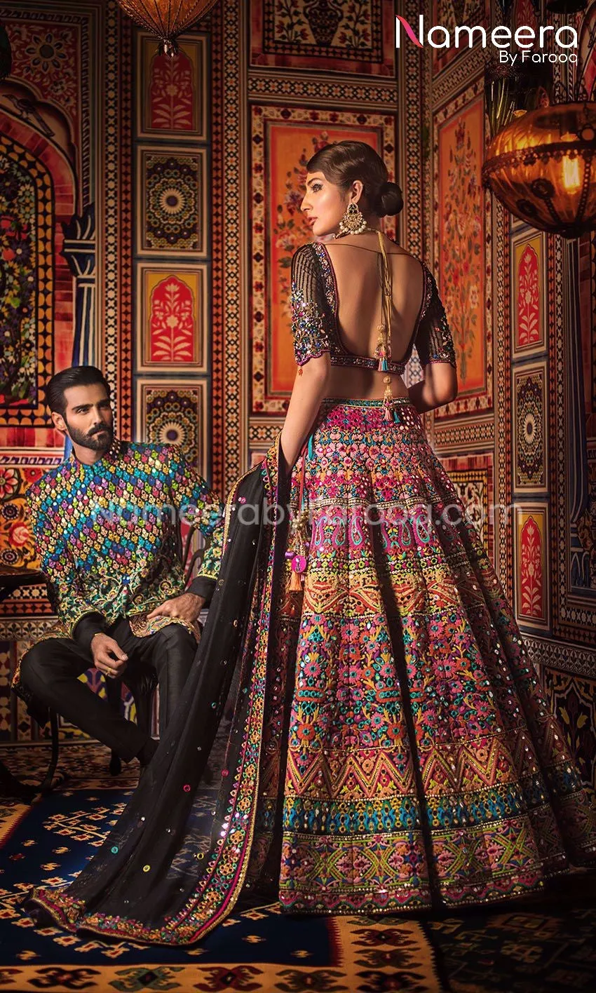 Pakistani Bridal Lehenga Choli in Black Color #BS63