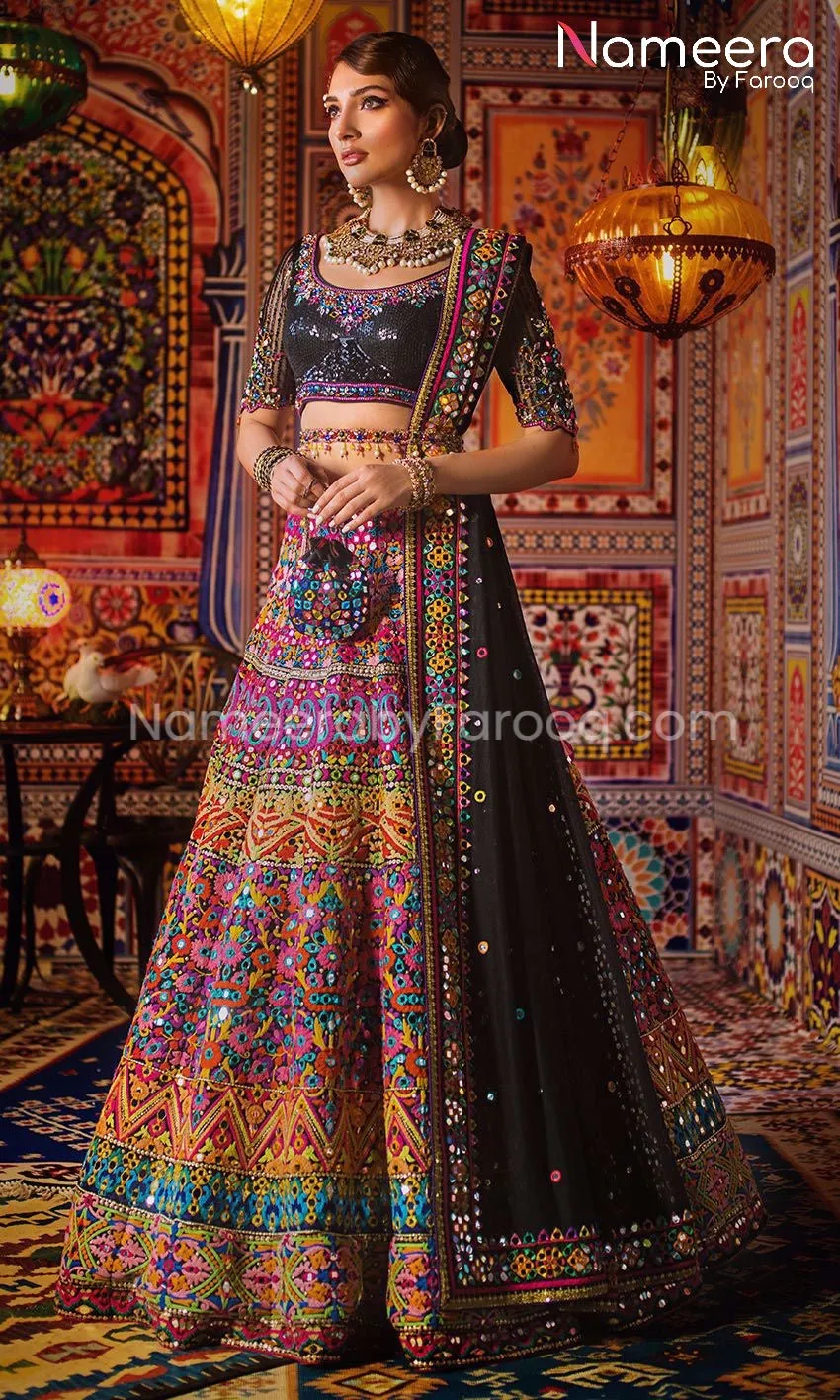 Pakistani Bridal Lehenga Choli in Black Color #BS63
