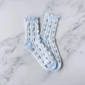 Pastel Color Floral Casual Socks in Blue