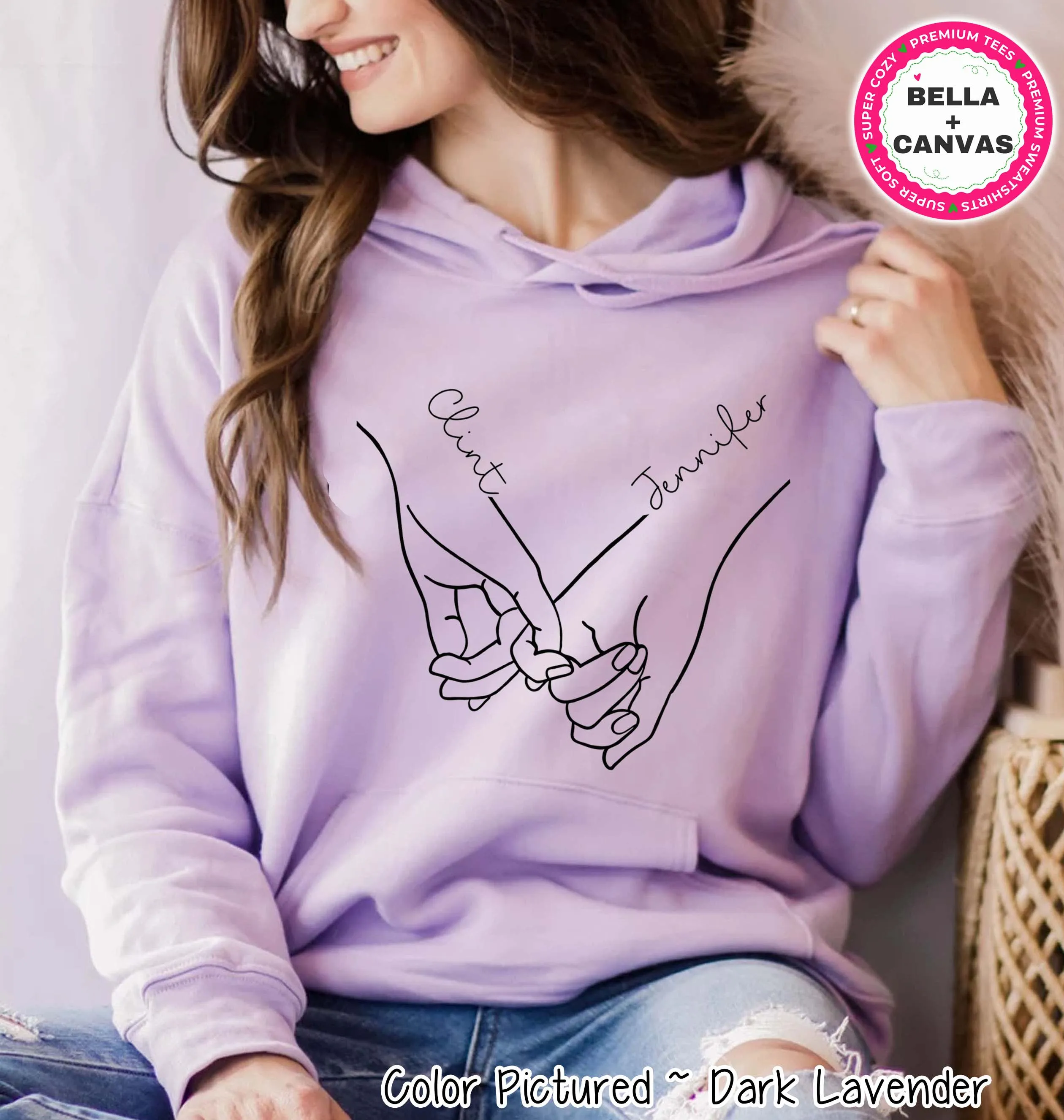 Personalized Holding Hands Couple Valentine Tee or Sweatshirt