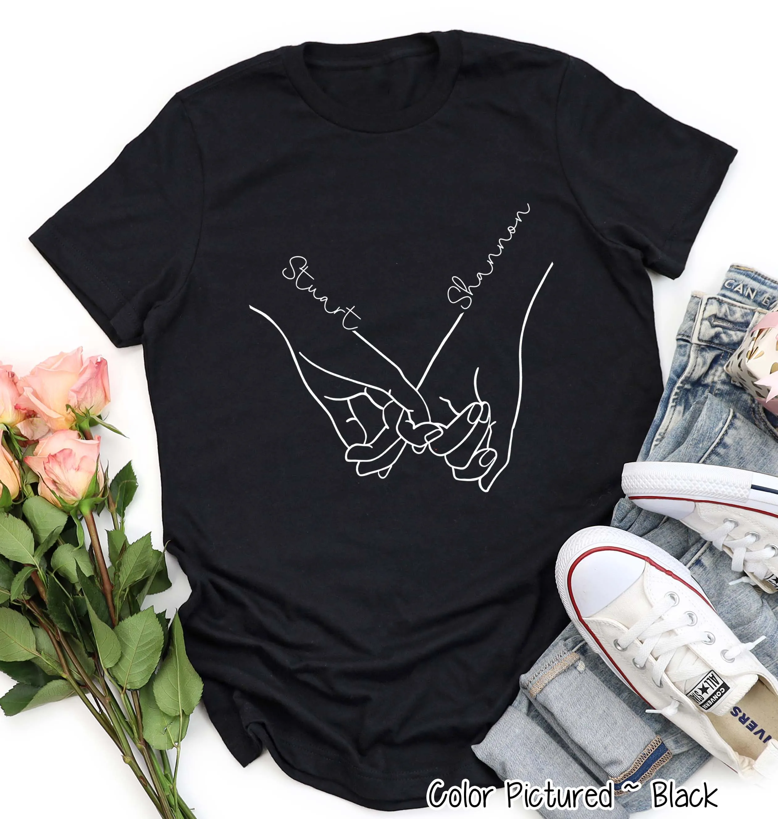 Personalized Holding Hands Couple Valentine Tee or Sweatshirt