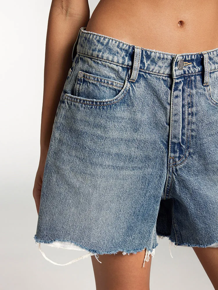 Printed Denim Shorts