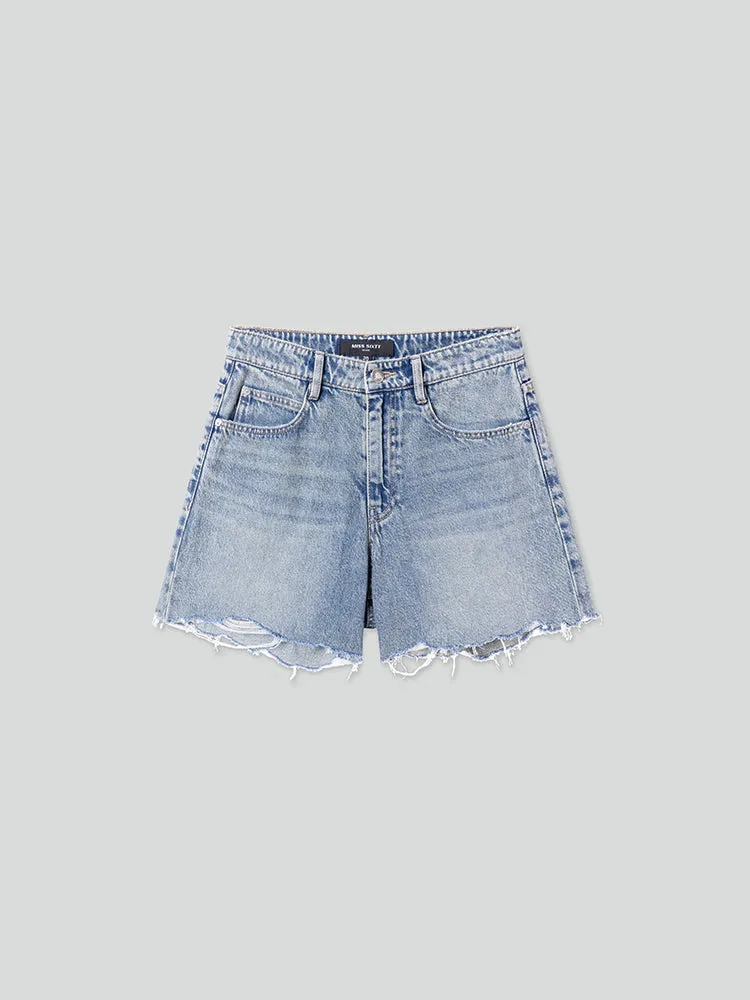 Printed Denim Shorts