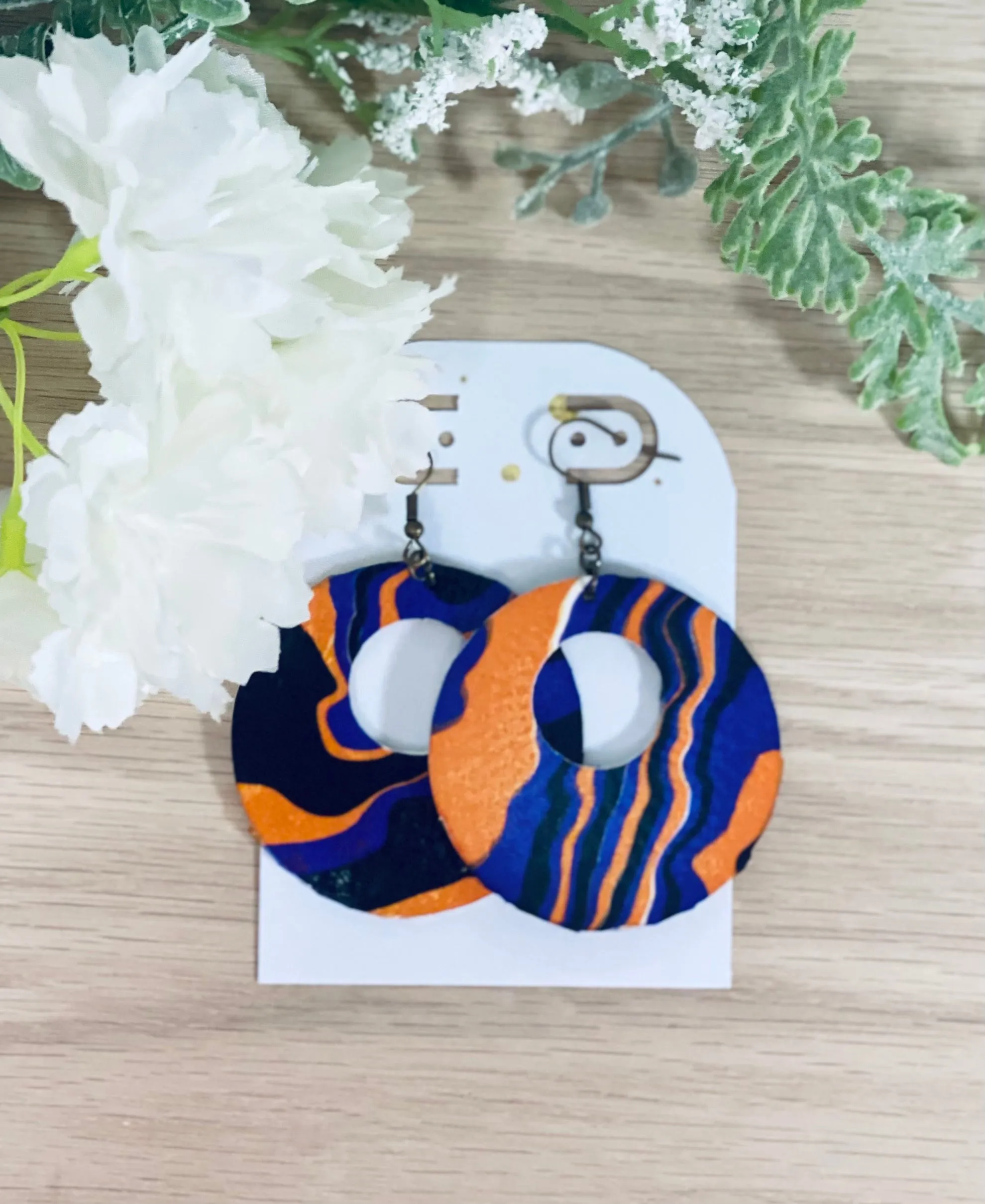 Purple Orange Swirl Wooden Earrings