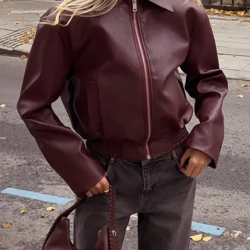 REALAIOT F24TP289 2025 women's clothing autumn and winter locomotive style leather jacket fashionable loose cardigan jacket wholesale