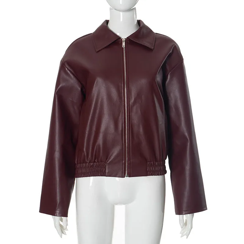 REALAIOT F24TP289 2025 women's clothing autumn and winter locomotive style leather jacket fashionable loose cardigan jacket wholesale