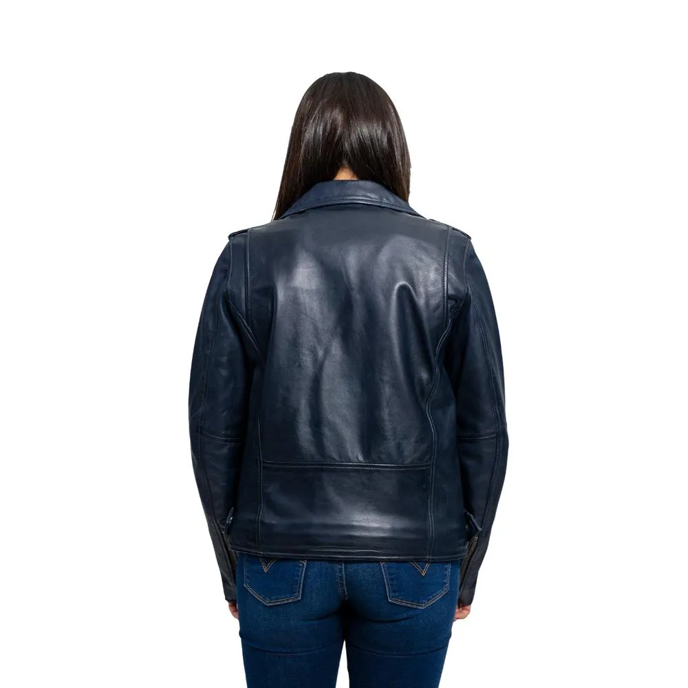 Rebel - Women's Fashion Lambskin Leather Jacket (Navy Blue)