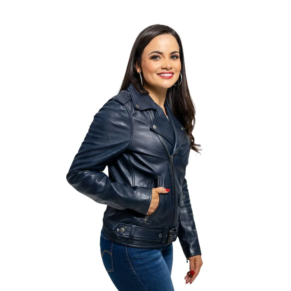 Rebel - Women's Fashion Lambskin Leather Jacket (Navy Blue)