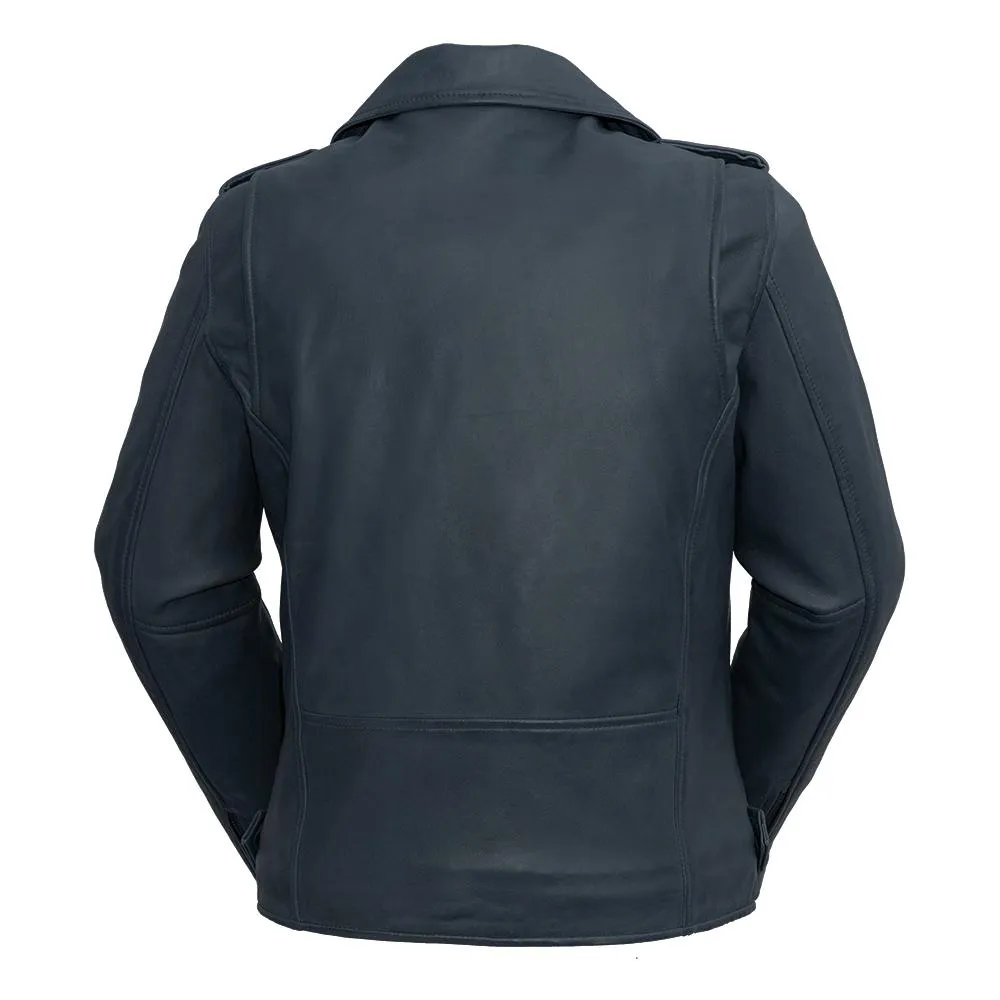 Rebel - Women's Fashion Lambskin Leather Jacket (Navy Blue)
