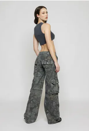 Rebelle low waist cargo pants - brown camo