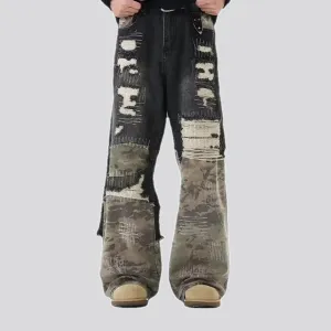 Reworked mixed colors boho men's jeans