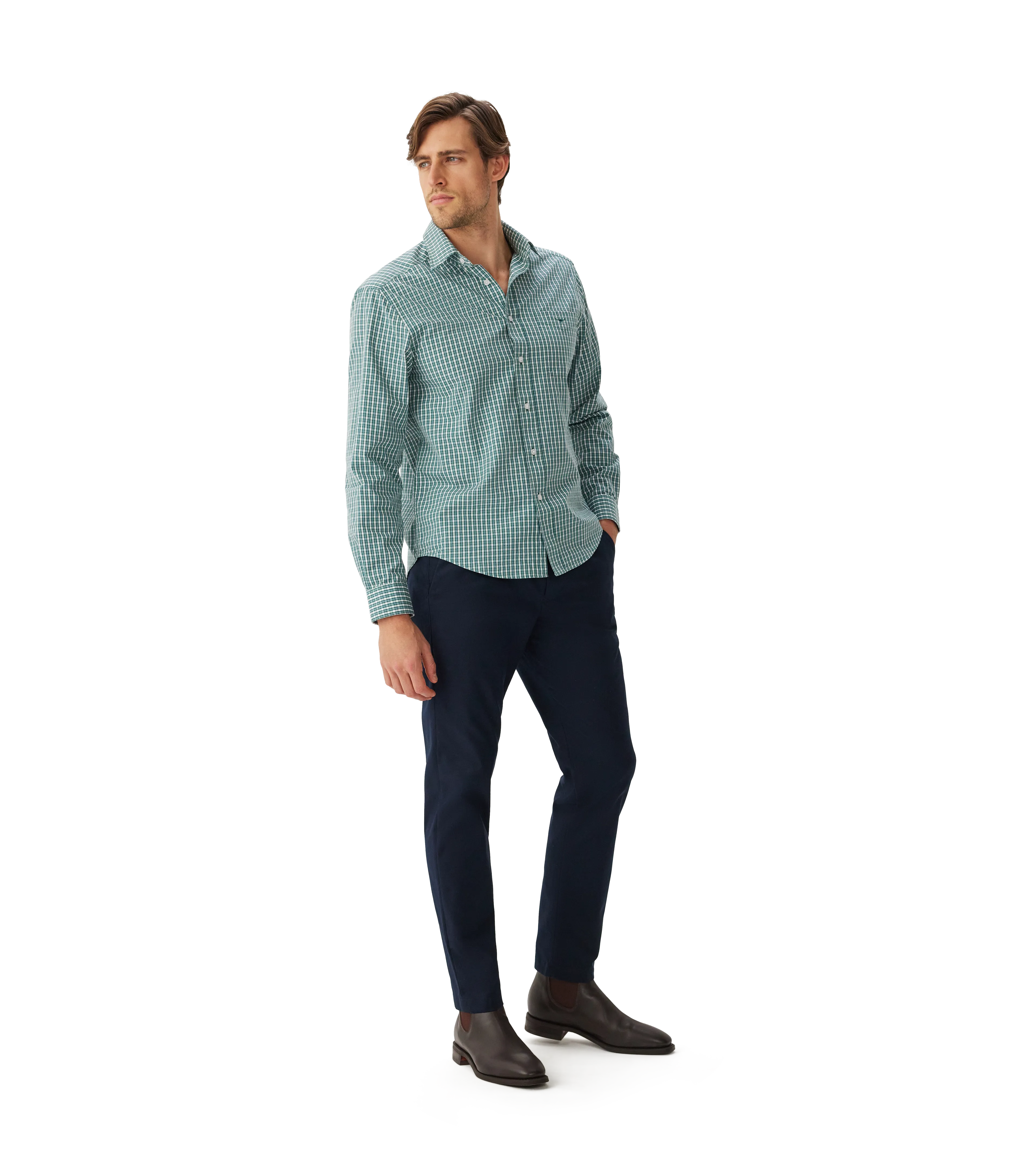 R.M. Williams Classic Poplin Shirt - Green/Blue