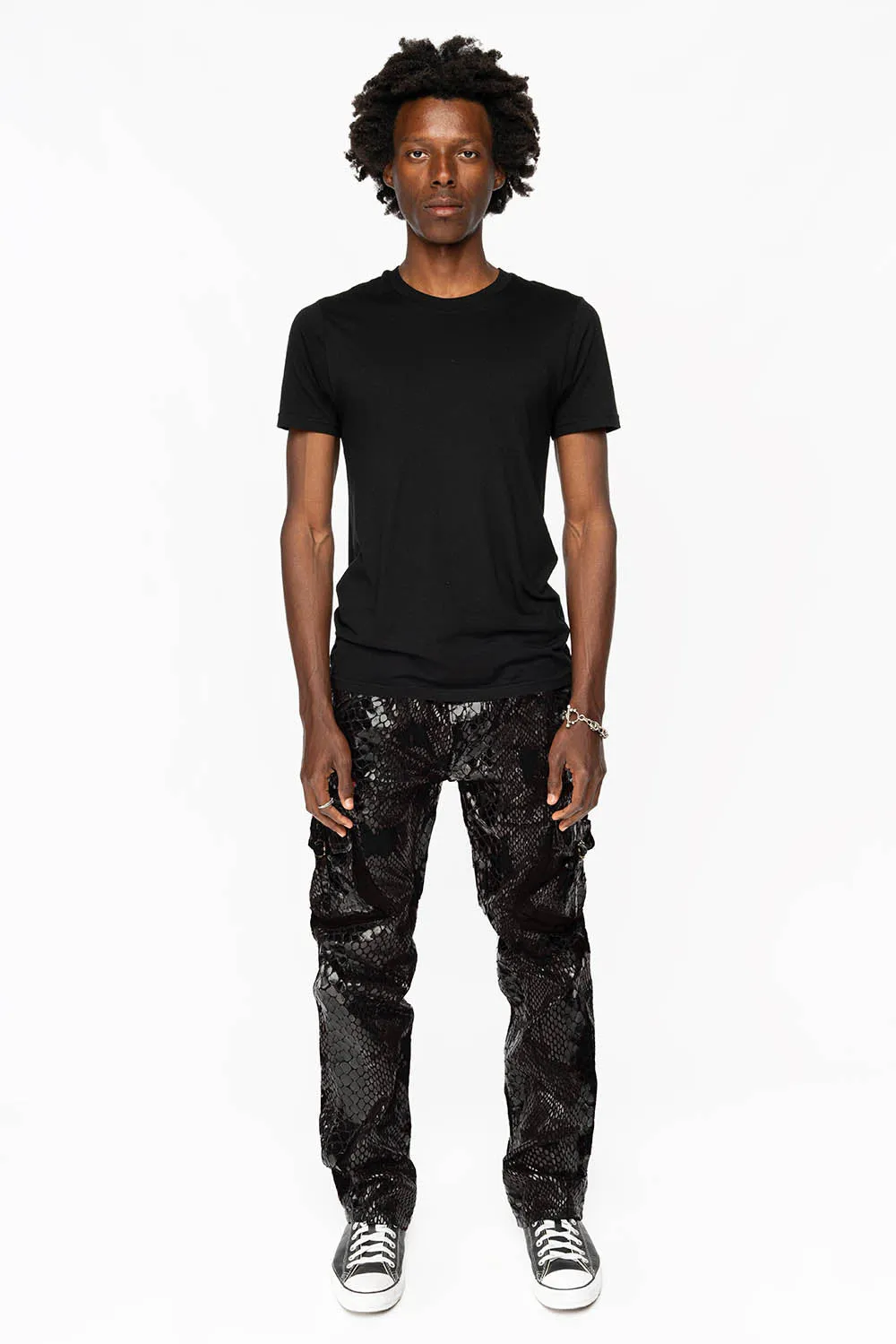 ROBINS NEW MILITARY STYLE CARGO PANTS IN LIZARD BLACK WITH EMBROIDERY