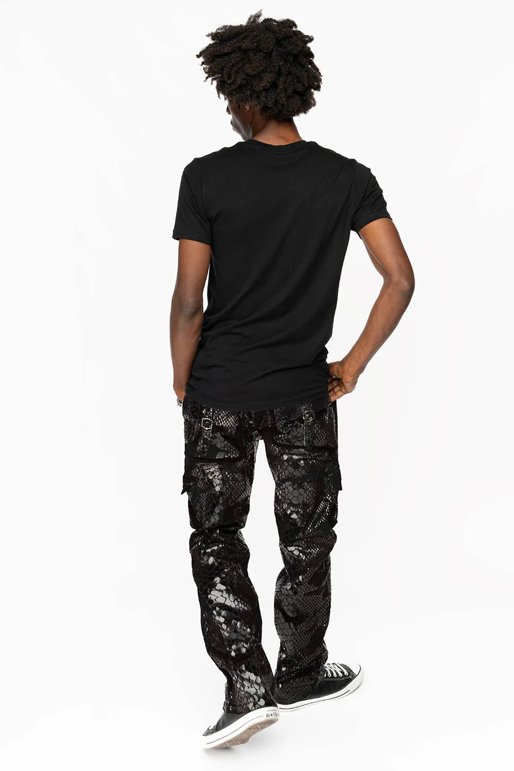 ROBINS NEW MILITARY STYLE CARGO PANTS IN LIZARD BLACK WITH EMBROIDERY