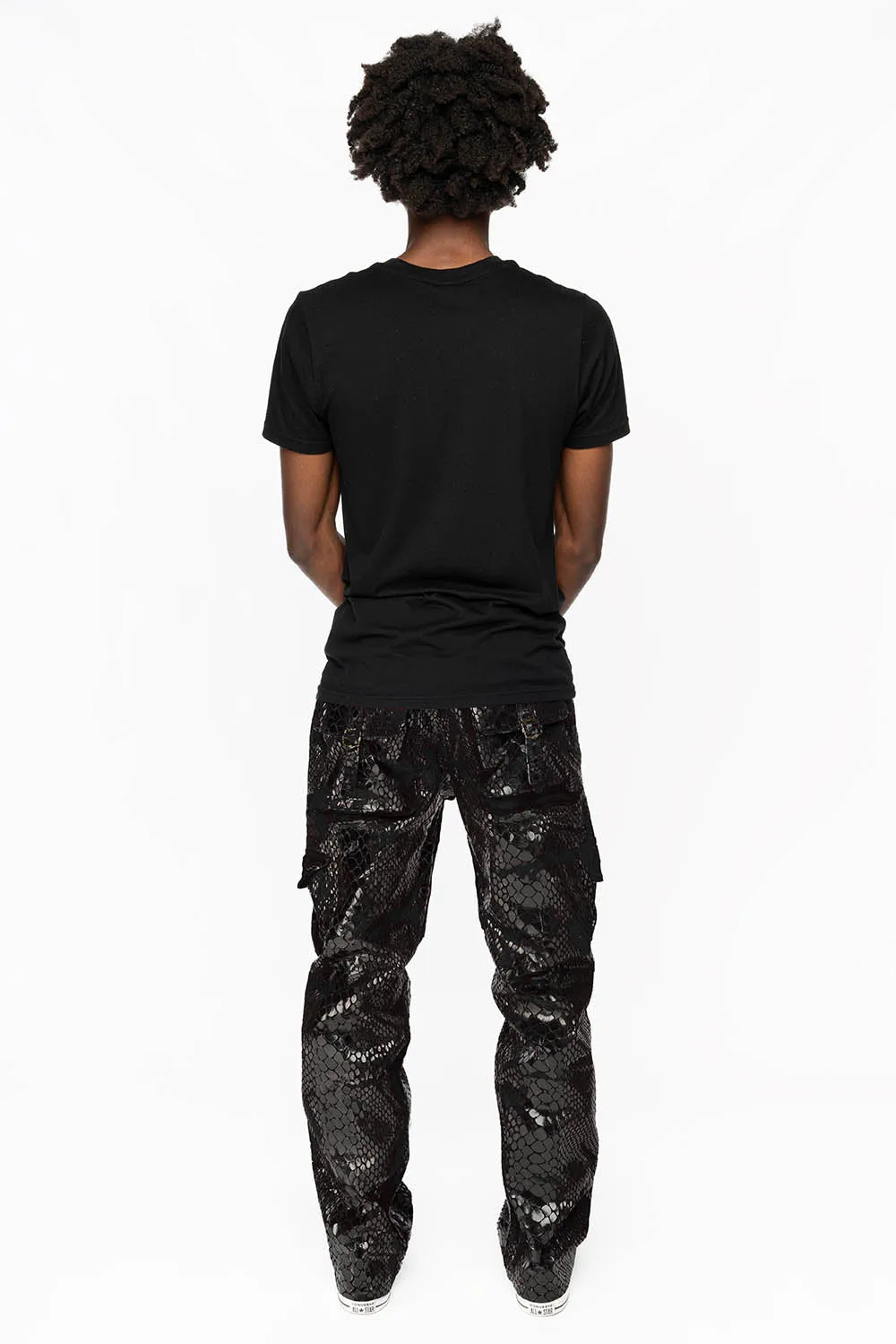 ROBINS NEW MILITARY STYLE CARGO PANTS IN LIZARD BLACK WITH EMBROIDERY