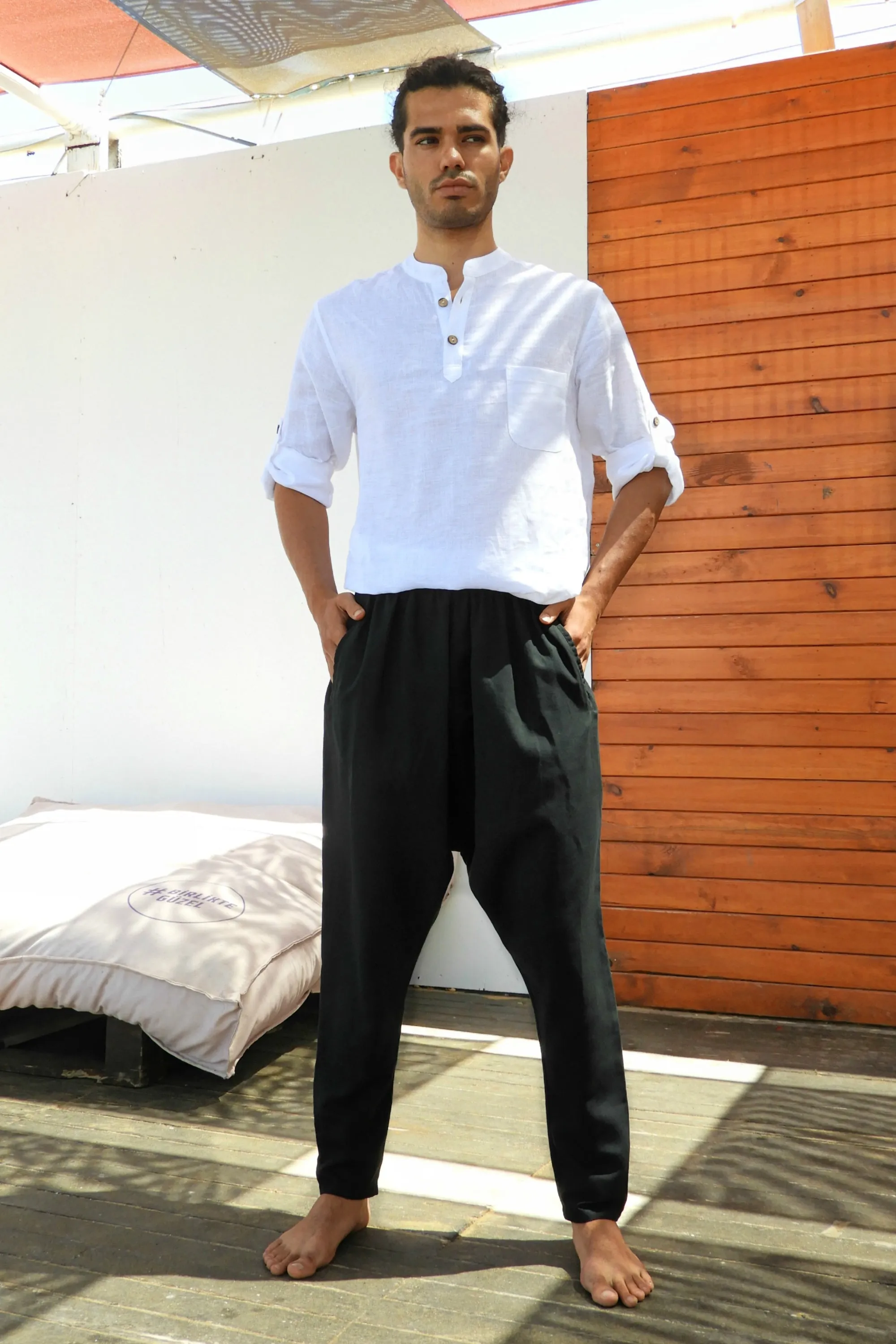 ROOTS Men's Linen Harem Pants, Black