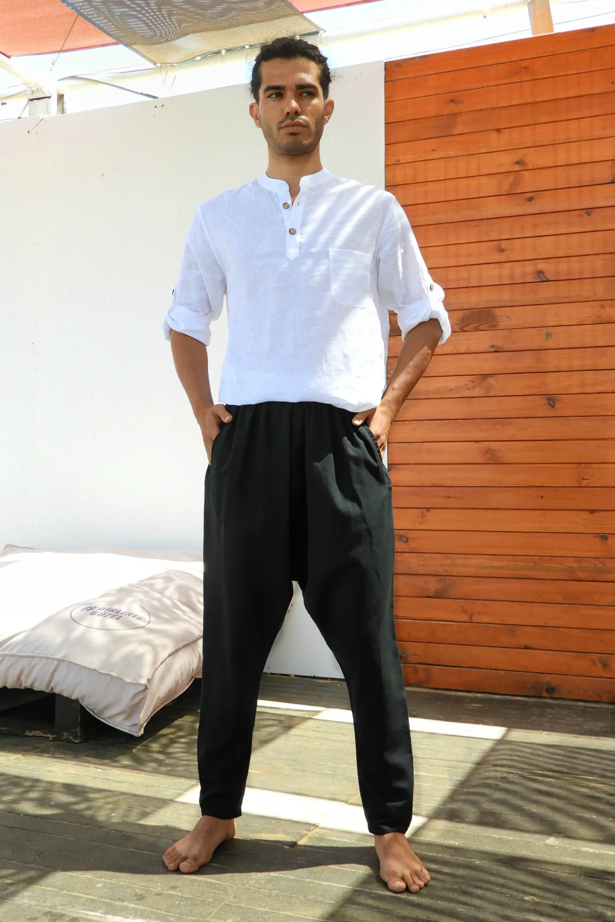 ROOTS Men's Linen Harem Pants, Black
