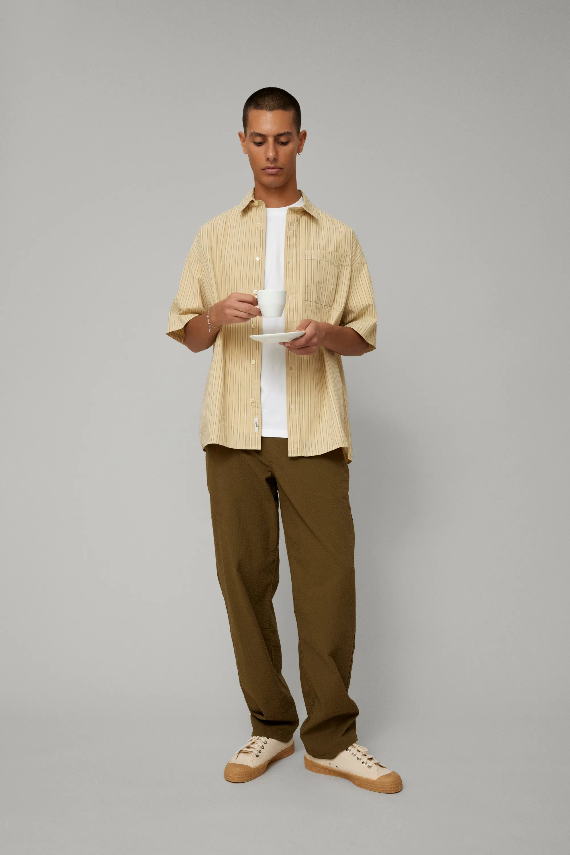 Rose SS Poplin Shirt | Dusty Yellow Stripe