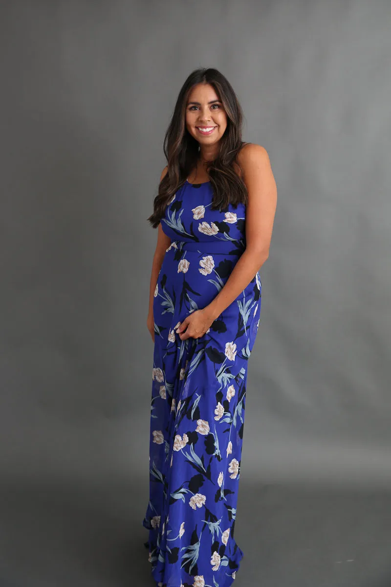 Royal Blue Floral Maxi Dress Rental - Size Medium