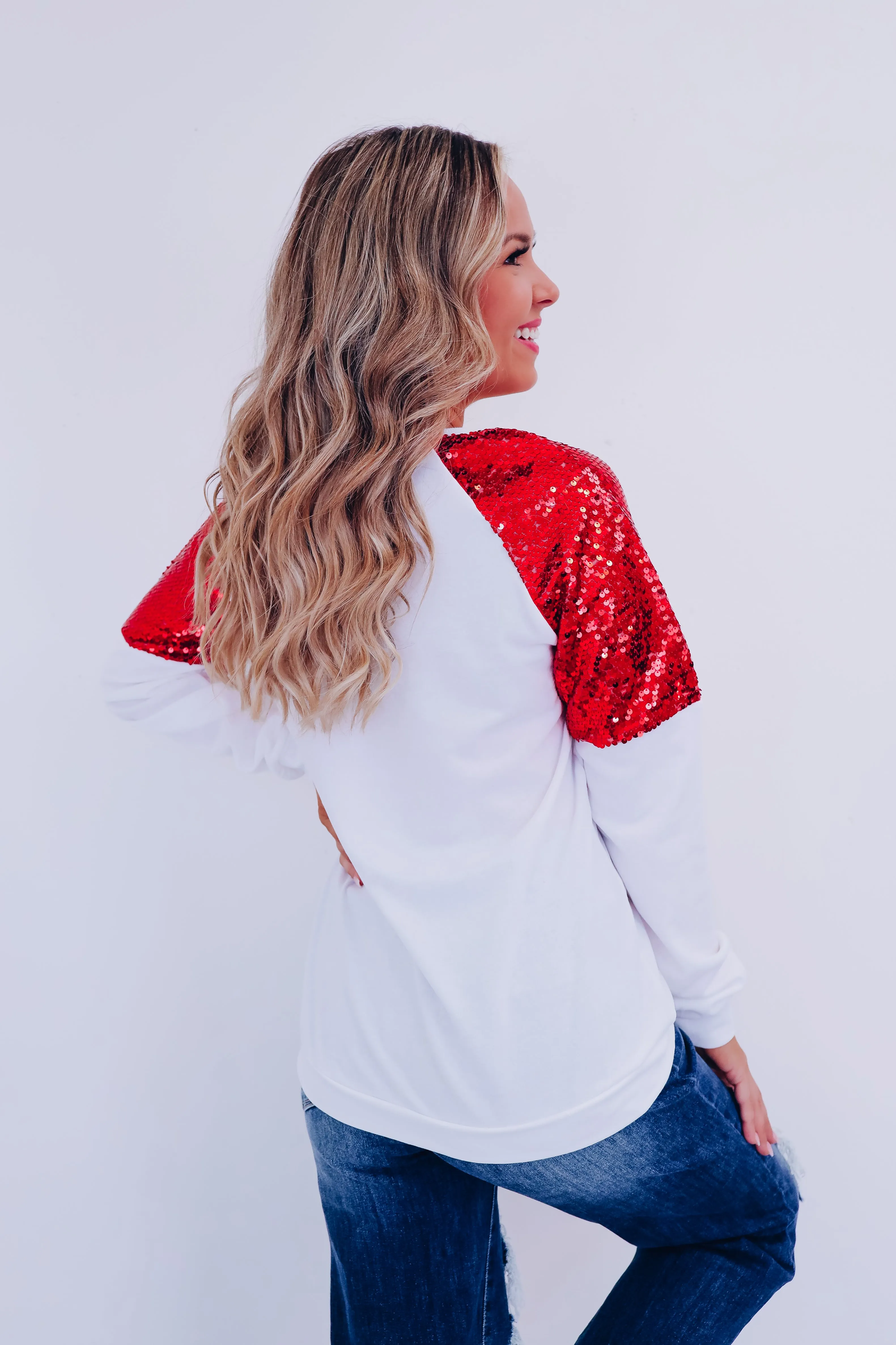 Santa Baby Sequin Graphic Sweatshirt- White