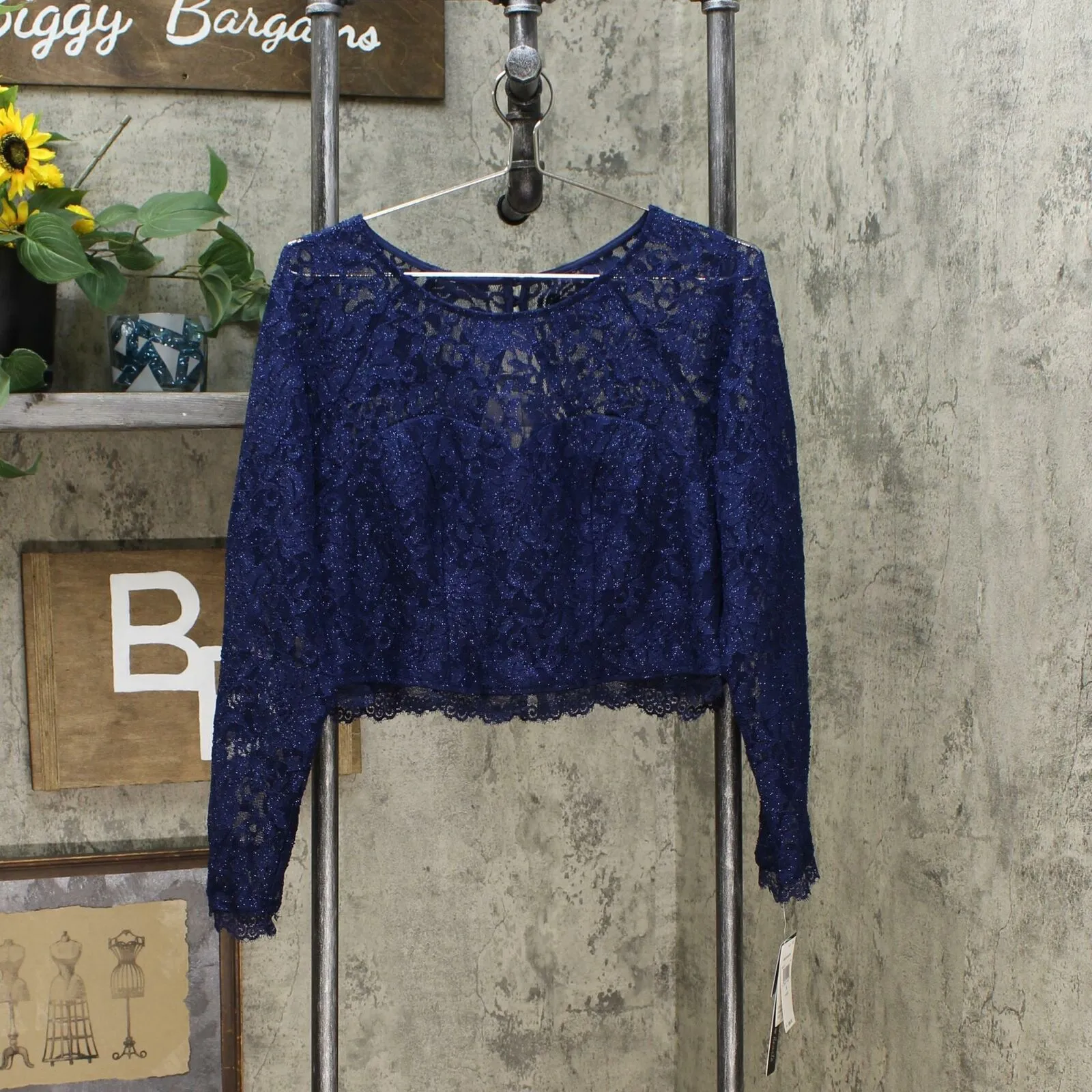Sequin Hearts Women's Trendy Plus Size Lace Glitter Top