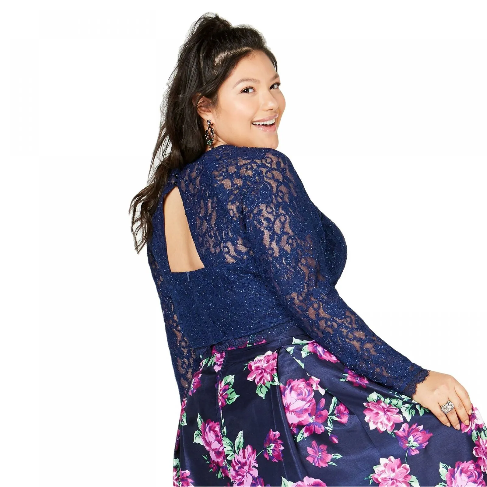 Sequin Hearts Women's Trendy Plus Size Lace Glitter Top