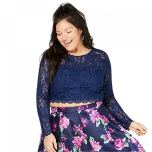 Sequin Hearts Women's Trendy Plus Size Lace Glitter Top