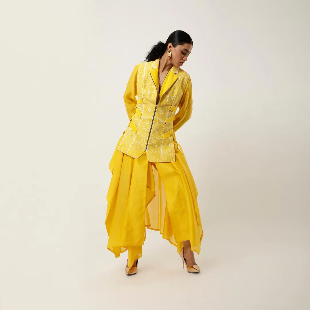 SIDE TIE UP CUTWORK JACKET WITH DRAPED INNER AND PANTS