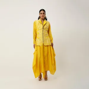 SIDE TIE UP CUTWORK JACKET WITH DRAPED INNER AND PANTS