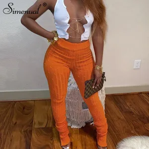 Simenual Knitting Twist Autumn Winter Women Pencil Pants Side Slit Fashion 2022 Skinny Long Trousers Casual Workout Solid Pants