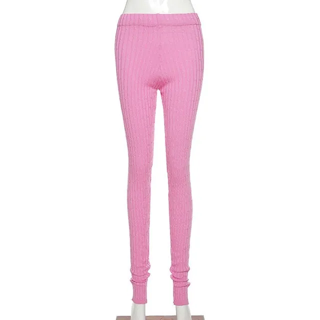 Simenual Knitting Twist Autumn Winter Women Pencil Pants Side Slit Fashion 2022 Skinny Long Trousers Casual Workout Solid Pants