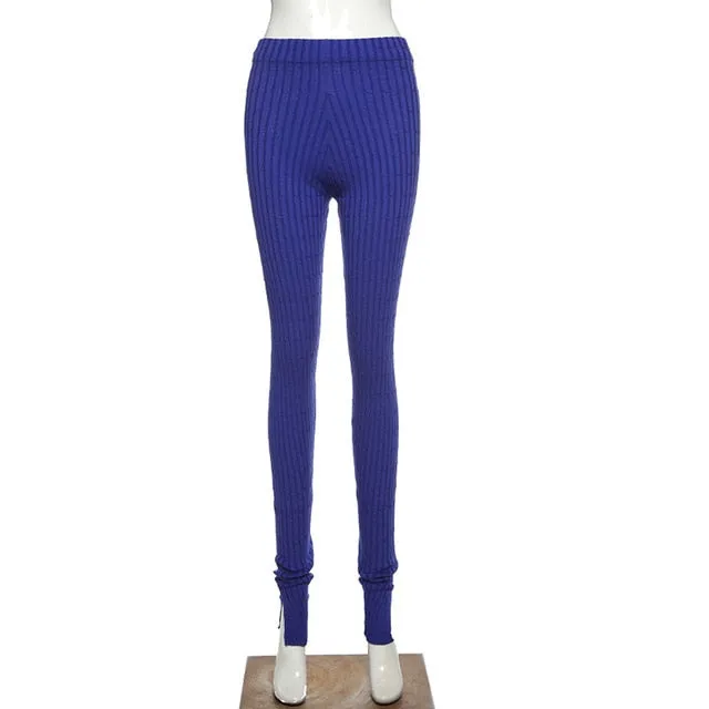 Simenual Knitting Twist Autumn Winter Women Pencil Pants Side Slit Fashion 2022 Skinny Long Trousers Casual Workout Solid Pants