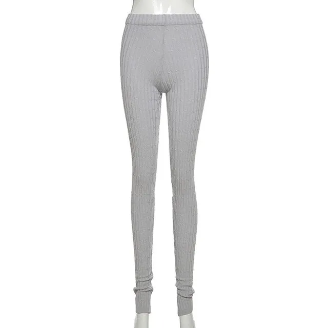 Simenual Knitting Twist Autumn Winter Women Pencil Pants Side Slit Fashion 2022 Skinny Long Trousers Casual Workout Solid Pants