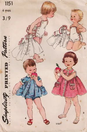 Simplicity 1151 Toddlers Playsuit Dress & Jacket 1950s Vintage Sewing Pattern Size 6 months