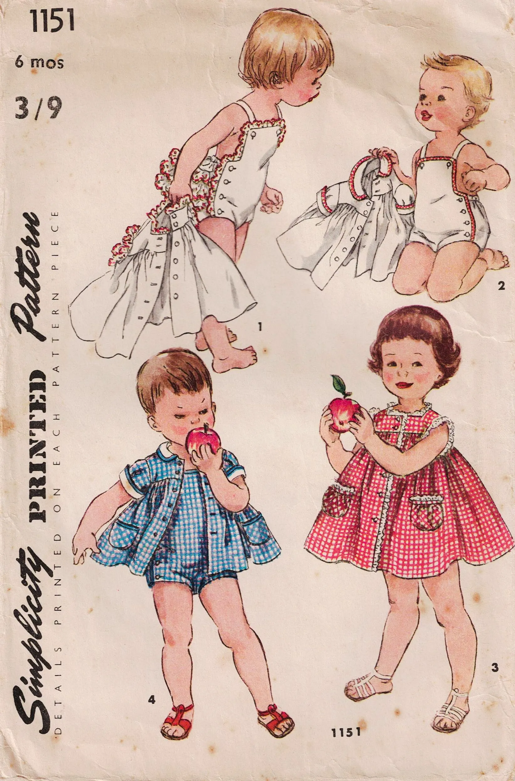 Simplicity 1151 Toddlers Playsuit Dress & Jacket 1950s Vintage Sewing Pattern Size 6 months