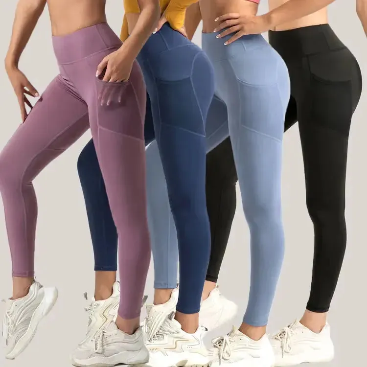 Solid High-Waisted scrunched butt leggings Yoga Gym Pants Customizable Logo Fitness Leggings with Pockets