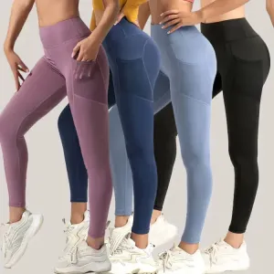 Solid High-Waisted scrunched butt leggings Yoga Gym Pants Customizable Logo Fitness Leggings with Pockets